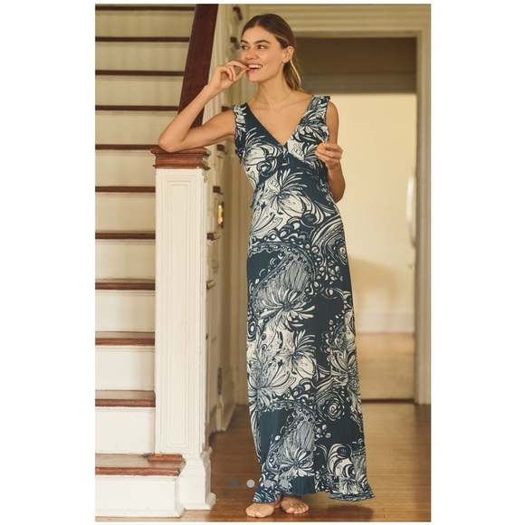 New Anthropologie Plunge V-Neck Ruffle A-Line Dress summer size small anthro - Picture 2 of 5